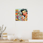 Poster Retro Kitsch Belle fille Vintage (Cuisine)