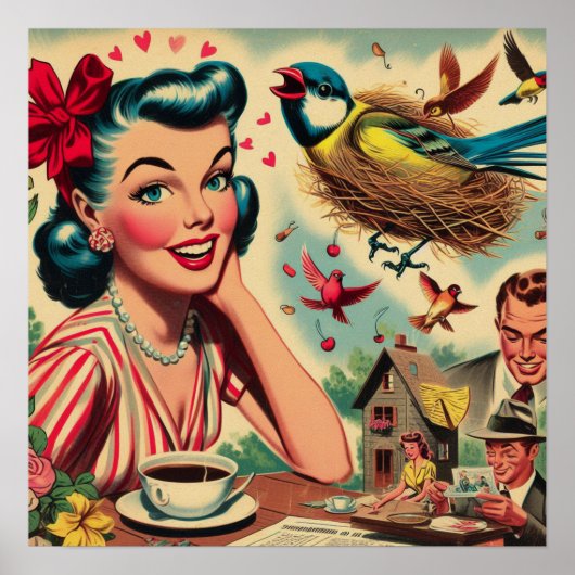 Poster Retro Kitsch Illustration féminine des années 1950 (Devant)