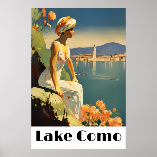 Poster Retro Lake Como Italy Travel Romantic Lakeside (Devant)