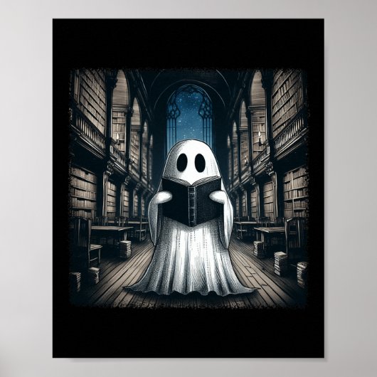 Poster Retro Lecture Ghost Library Halloween Librairie Bo (Devant)