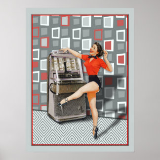 Poster Retro les années 50 Jukebox Dancing Pinup Girl