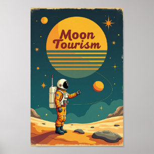 Poster Retro les années 70 Moon Tourisme Vintage Space Tr