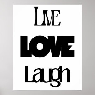 Poster Retro Live Laugh Love Black White Typographie