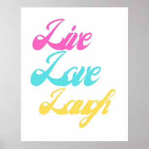Poster Retro Live Laugh Love Yellow Rose Turquoise
