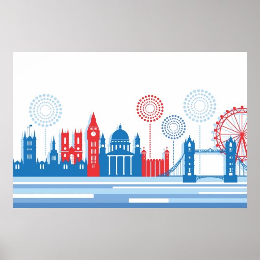 Poster Retro Londres Skyline avec Fireworks (Devant)