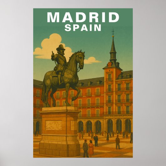 Poster Retro Madrid, Spain Historic City Plaza (Devant)