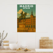 Poster Retro Madrid, Spain Historic City Plaza (Cuisine)