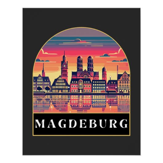 Poster Retro Magdeburg Skyline (Devant)