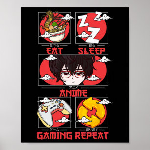 Poster Retro Manger Dormir Anime Jeux Répéter Kawaii Anim