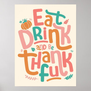 Poster Retro Mangez Boire Et Soyez Merci Bon thanksgiving