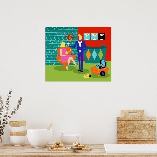 Poster Retro Martini Couple (Cuisine)