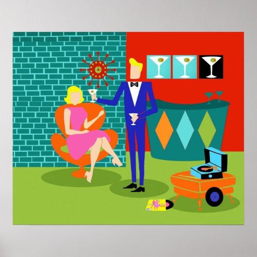 Poster Retro Martini Couple (Devant)