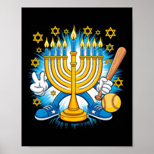 Poster Rétro Menorah Jouant Softll Joyeux Hanukkah Pjs Bo