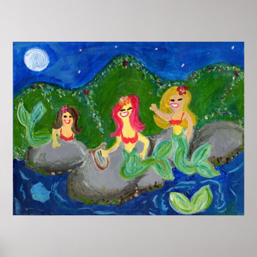 Poster Retro Mermaid Grotto Folk Art (Devant)
