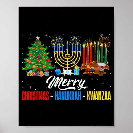 Poster Retro Merry Christmas Hanukkah Kwanzaa Happy Holid (Devant)