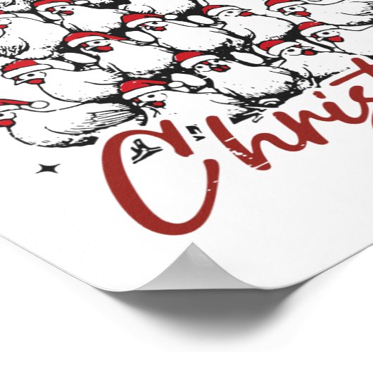 Poster Retro Merry Cluckin Noël Poulet de Noël Ferme Un (Coin)