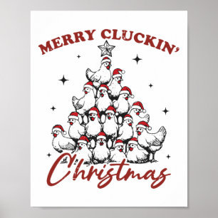 Poster Retro Merry Cluckin Noël Poulet de Noël Ferme Un