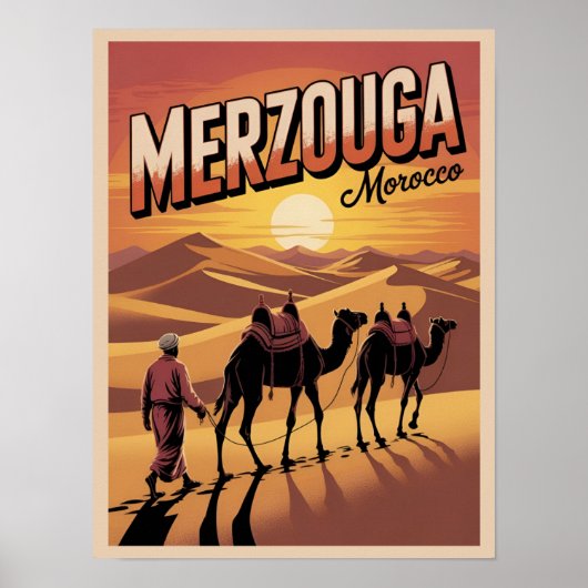 Poster Retro Merzouga sahara camel ride morocco travel gi (Devant)