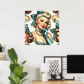 Poster Rétro Mignon Pin-Up Classique (Bureau à domicile)