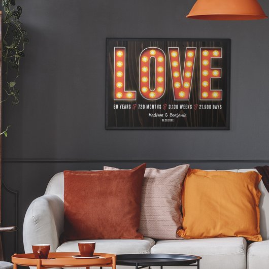 Poster Retro Milestone 60th Anniversary Personalized Love