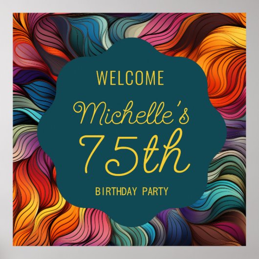 Poster Retro Modern Teal Orange Psychedelic 75th Birthday (Devant)