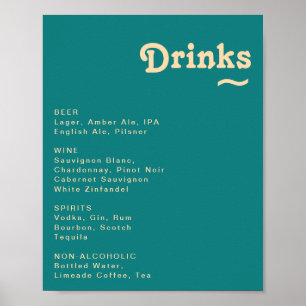 Poster Rétro moderne   Menu des boissons Mariage Turquois