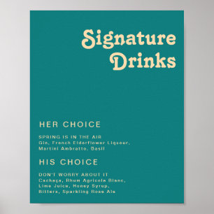 Poster Rétro moderne   Signature Turquoise Signet boisson