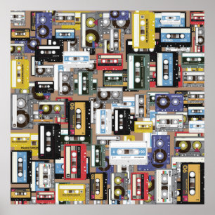 Poster Rétro motif d'enregistreur à cassettes
