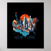 Poster Retro New York Skyline Silhouette  (Devant)