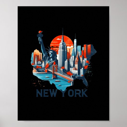 Poster Retro New York Skyline Silhouette  (Devant)