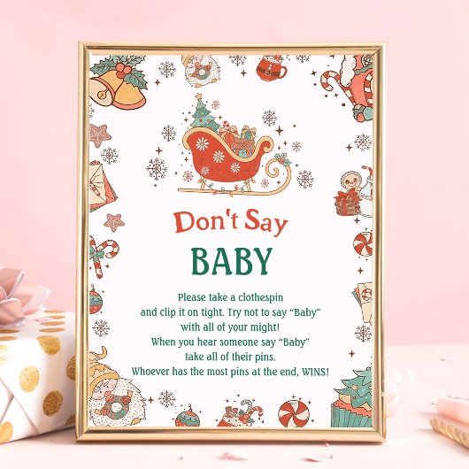 Poster Retro Noël "Don't Say Baby" Baby shower Jeu