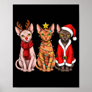 Poster Rétro Noël Sphynx Chat Père Noël Renne