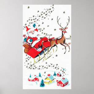 Poster Rétro Noël vintage Père Noël ajoutent l'affiche de