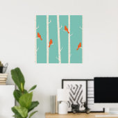 Poster Retro Orange Birds on Birch Trees Illustration (Bureau à domicile)