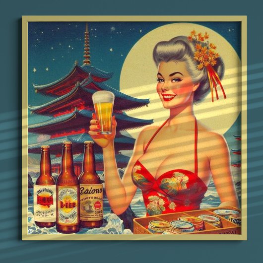 Poster Retro Oriental Beer Girl