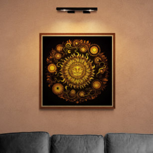Poster Retro Ornate souriant Sun AI Art   VINTAGE