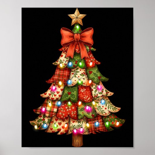 Poster Retro Patchwork Bow Christmas,rustic Country Chris (Devant)