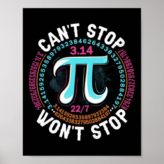 Poster Rétro Pi Day Mathematical Can't Stop Wont Stop Pi (Devant)
