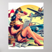 Poster Retro Pilot Pin-up (Devant)