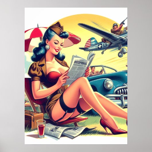 Poster Retro Pilot Pin-up (Devant)