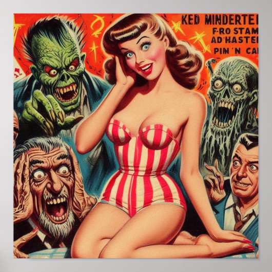 Poster Rétro Pin-up et Monstres (Devant)