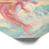 Poster Retro Pin-Up Girl à cheval un Dauphin rose étincel (Coin)