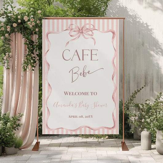 Poster Retro Pink Cafe Bebe Coffee Baby Shower Welcome