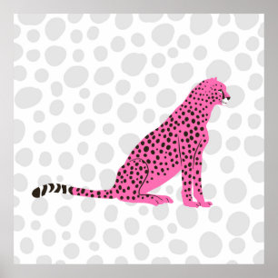 Poster Retro Pink Cheetah Wild Cat Portrait Art