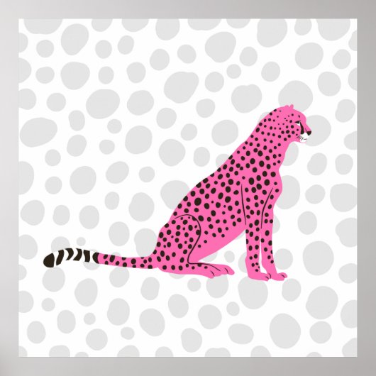 Poster Retro Pink Cheetah Wild Cat Portrait Art (Devant)