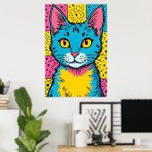 Poster Retro Pop Art 80's Style Blue Cat (Bureau à domicile)