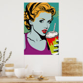 Poster Retro Pop Art Milkshake Girl (Cuisine)