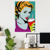 Poster Retro Pop Art Milkshake Girl (Bureau à domicile)