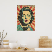 Poster Retro Pop Art: Wink & Kiss (Cuisine)