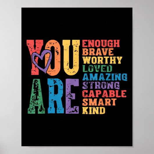 Poster Retro Pride Mental Health You Are Enough Brave Wor (Devant)